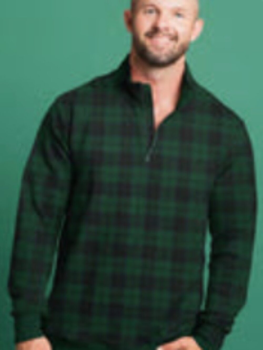 B&R - Family Matching Plaid Tidings Men's 1/4 Zip Pullover Sweatshirt - Size: L